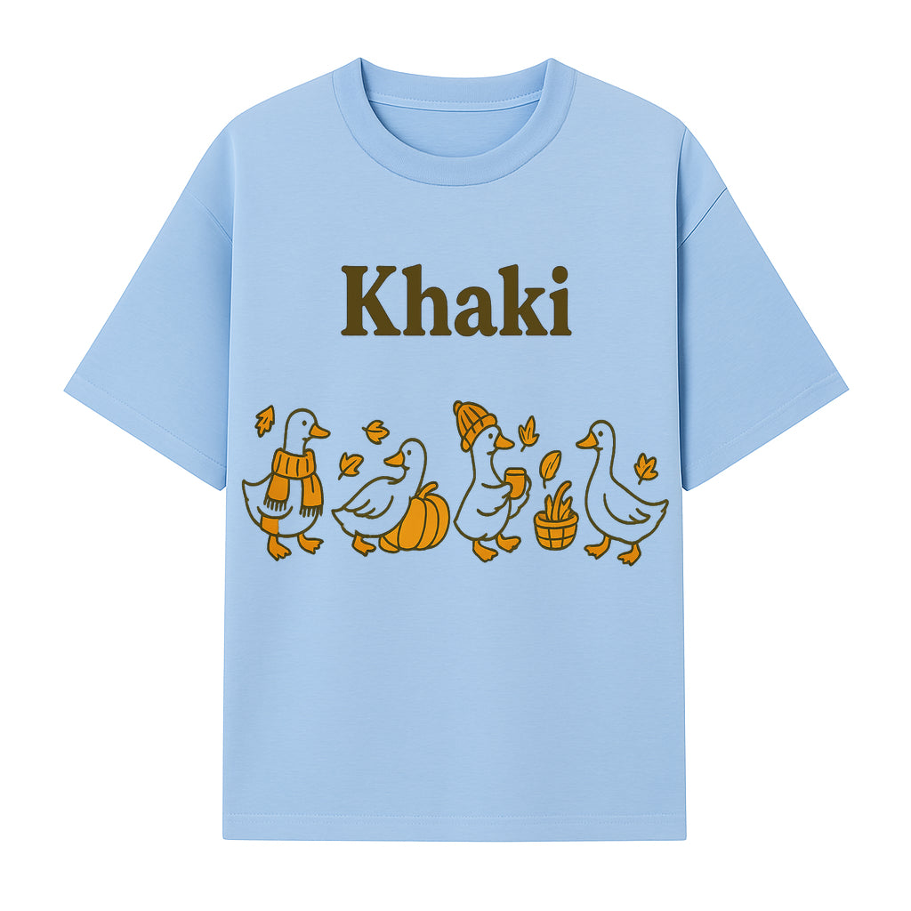 Khaki Duck Family Autumn Decor - Cute Illustrated Ducks with Pumpkins, Hats, and Leaves - Fall Home Decor Wall Art - T-shirt 1758093382752.jpg
