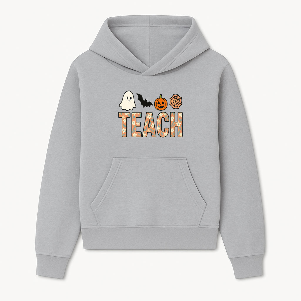 Halloween Teacher Decor | Cute Ghost, Bat, Pumpkin, Spiderweb | Floral 'Teach' Sign | Classroom Wall Art | Fall Aesthetic - Hoodie 1758093382772.jpg