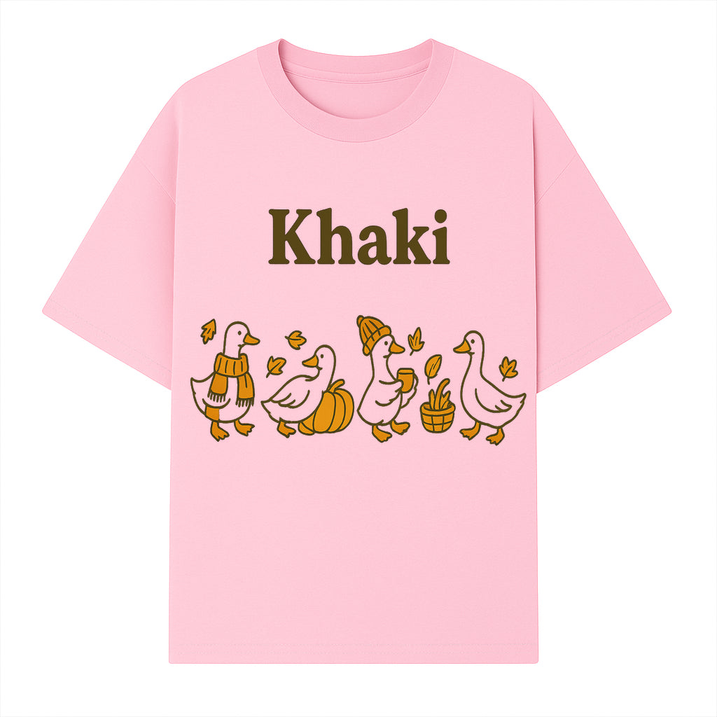 Khaki Duck Family Autumn Decor - Cute Illustrated Ducks with Pumpkins, Hats, and Leaves - Fall Home Decor Wall Art - T-shirt 1758093382900.jpg
