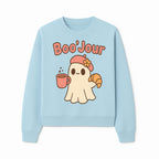 Cute Ghost Boo'Jour with Coffee and Croissant - Fun Halloween Decor, Ghost Lover Gift, Whimsical Art Print, Cozy Apparel - Sweatshirt 1758093383012.jpg