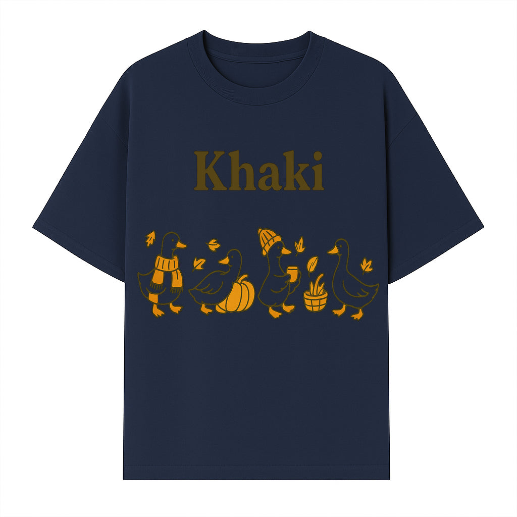 Khaki Duck Family Autumn Decor - Cute Illustrated Ducks with Pumpkins, Hats, and Leaves - Fall Home Decor Wall Art - T-shirt 1758093383192.jpg