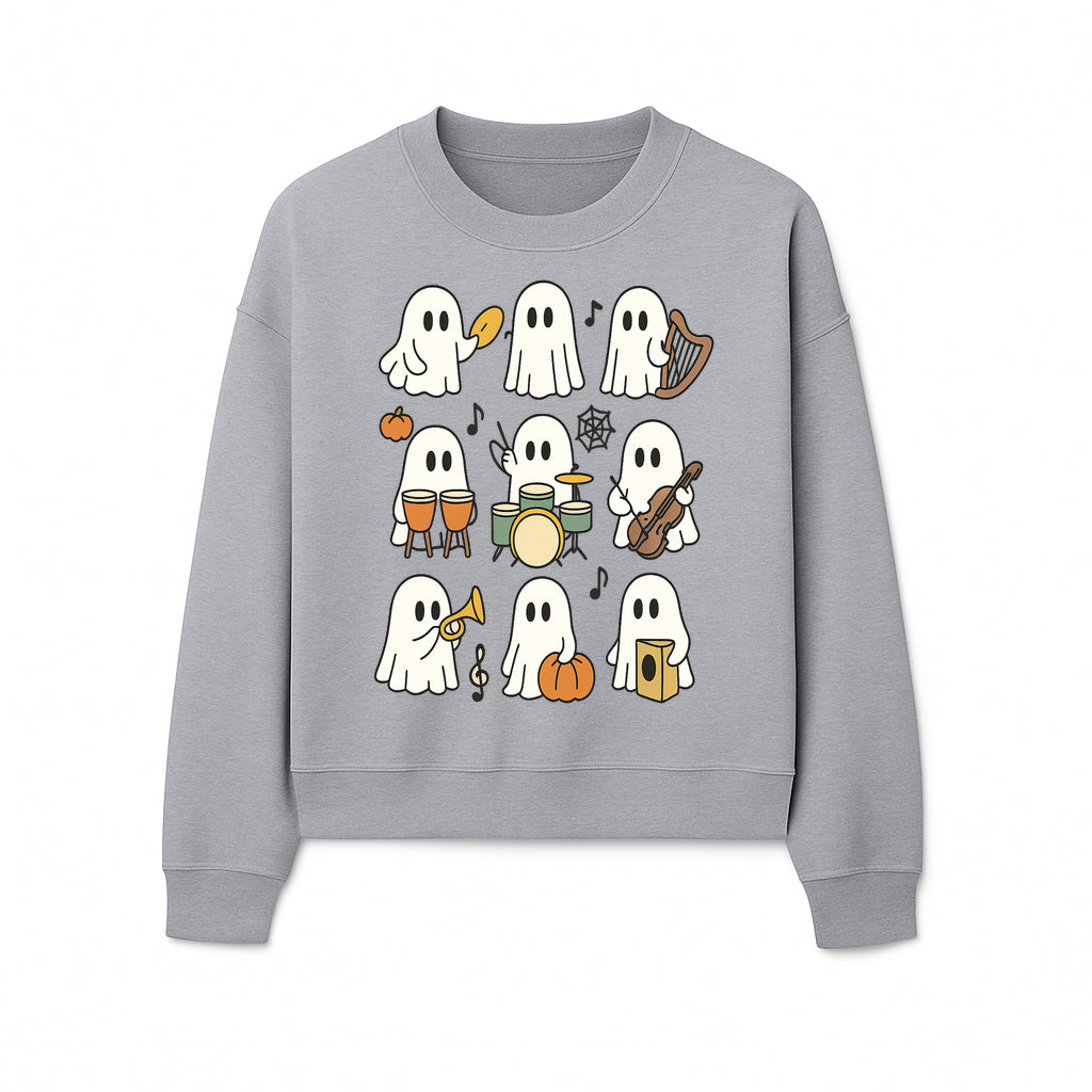 Ghostly Music Band Halloween Art Print, Cute Cartoon Ghosts Playing Instruments, Festive Decor for Parties and Celebrations - Sweatshirt 1758093383256.jpg