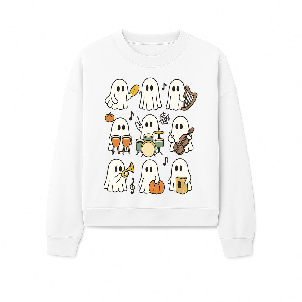Ghostly Music Band Halloween Art Print, Cute Cartoon Ghosts Playing Instruments, Festive Decor for Parties and Celebrations - Sweatshirt 1758093383445.jpg