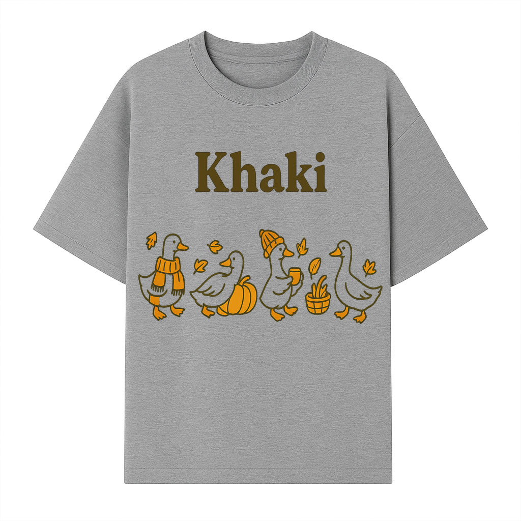 Khaki Duck Family Autumn Decor - Cute Illustrated Ducks with Pumpkins, Hats, and Leaves - Fall Home Decor Wall Art - T-shirt 1758093383542.jpg