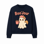 Cute Ghost Boo'Jour with Coffee and Croissant - Fun Halloween Decor, Ghost Lover Gift, Whimsical Art Print, Cozy Apparel - Sweatshirt 1758093383543.jpg