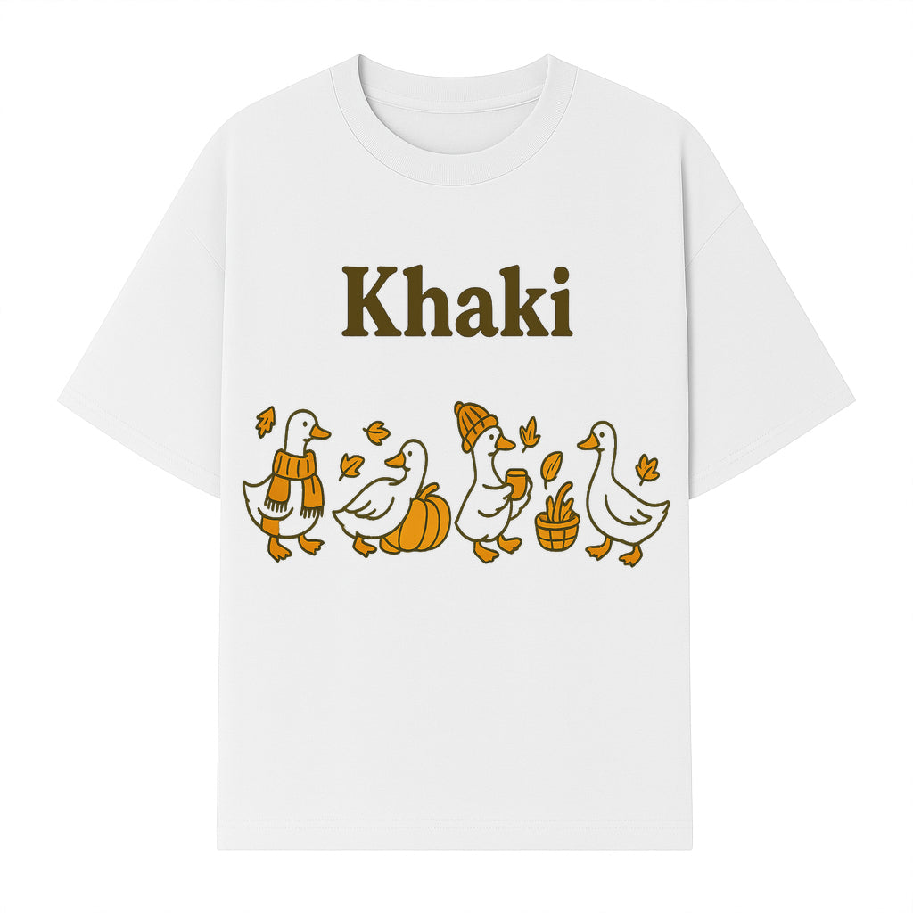 Khaki Duck Family Autumn Decor - Cute Illustrated Ducks with Pumpkins, Hats, and Leaves - Fall Home Decor Wall Art - T-shirt 1758093383755.jpg