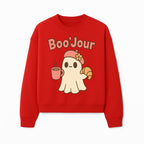 Cute Ghost Boo'Jour with Coffee and Croissant - Fun Halloween Decor, Ghost Lover Gift, Whimsical Art Print, Cozy Apparel - Sweatshirt 1758093383808.jpg