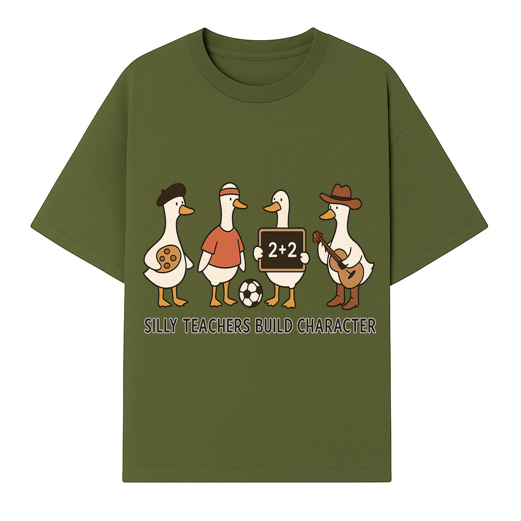 Silly Teachers Build Character Ducks Graphic Tee for Kids Fun Classroom Humor Shirt with Soccer, Music, and Learning Themes - T-shirt 1758093384035.jpg