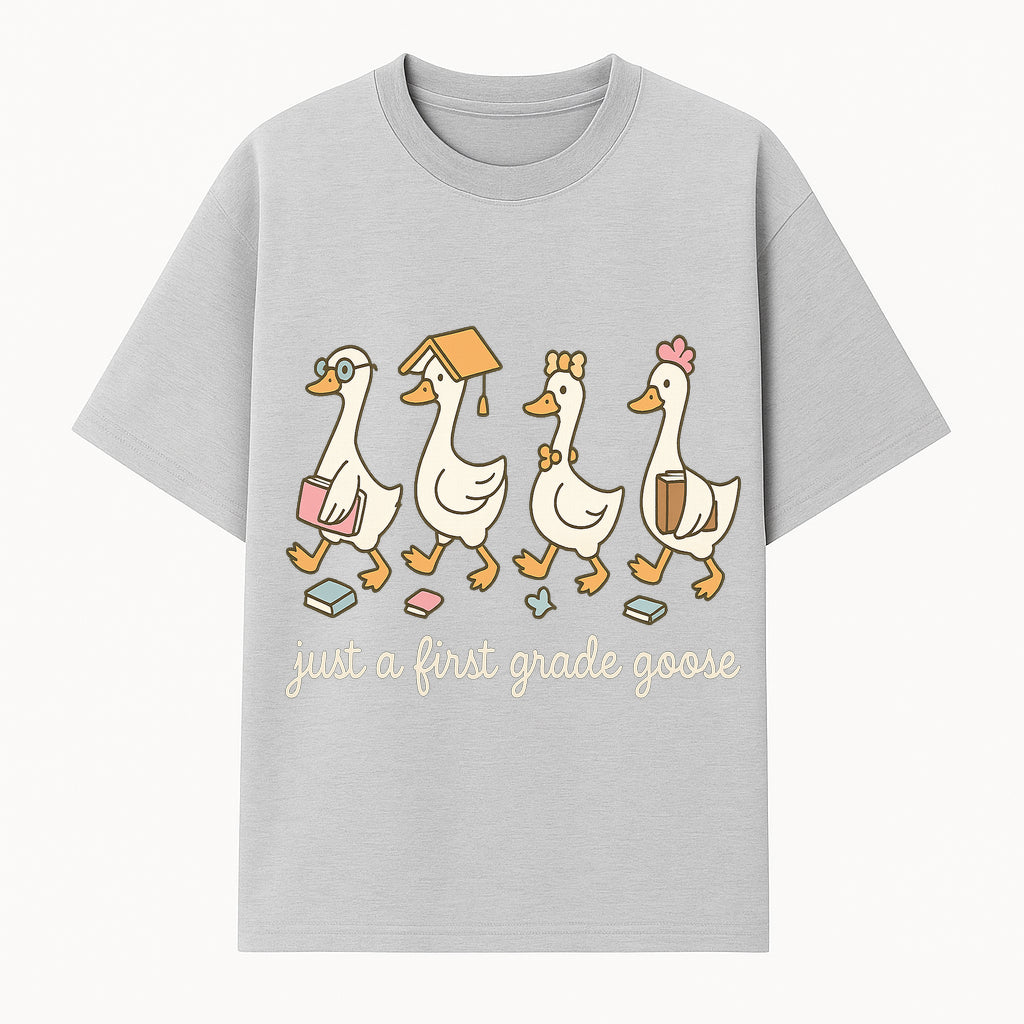 First Grade Goose Ducks Graphic Tee, Cute Animals T-Shirt for Kids, Back to School Apparel, Educational Humor Design - T-shirt 1758093384214.jpg