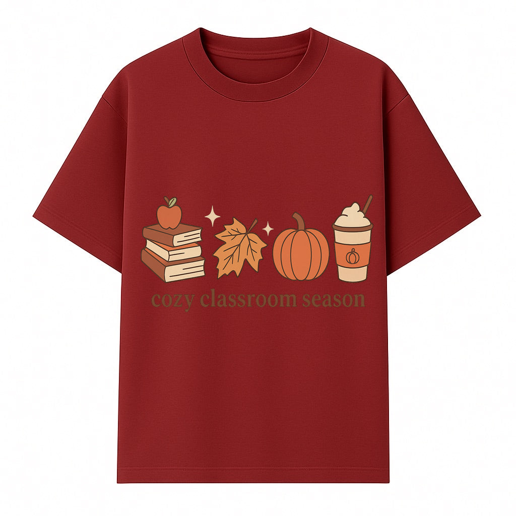 Cozy Classroom Season Fall Decor - Apple, Books, Pumpkin, Maple Leaf - Autumn Classroom Wall Art for Teachers and Students - T-shirt 1758093384225.jpg