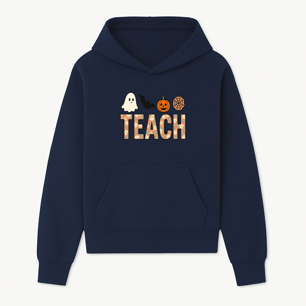 Halloween Teacher Decor | Cute Ghost, Bat, Pumpkin, Spiderweb | Floral 'Teach' Sign | Classroom Wall Art | Fall Aesthetic - Hoodie 1758093384257.jpg