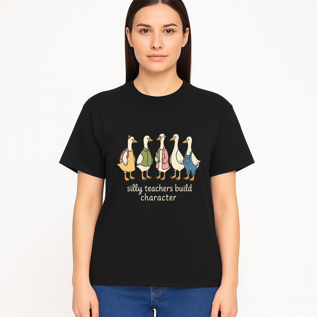 Silly Teachers Build Character - Cute Duck Illustration for Classroom Decor, Teacher Gifts, Educational Art Print - T-shirt 1758093384309.jpg