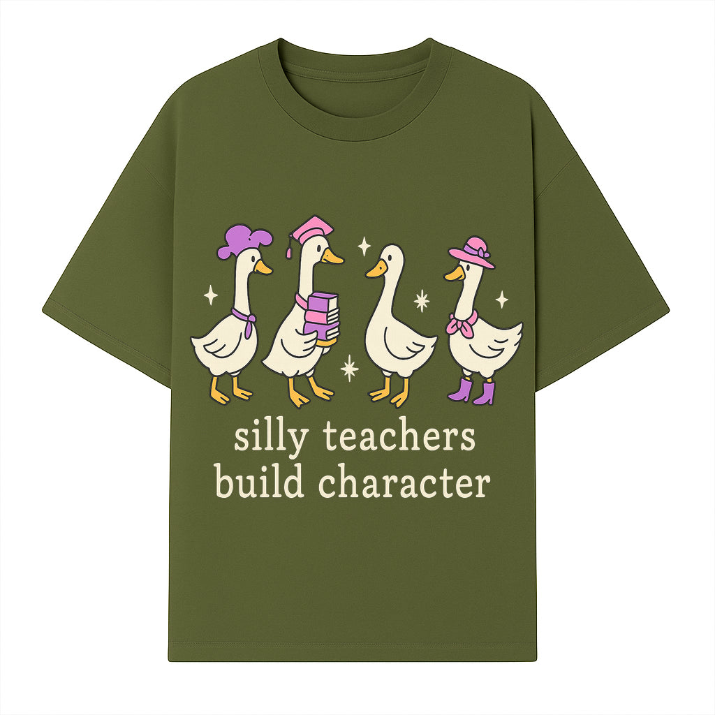 Silly Teachers Build Character - Cute Duck Illustration, Educational Gift, Fun Classroom Decor, Teacher Appreciation, Kids Learning - T-shirt 1758093384360.jpg