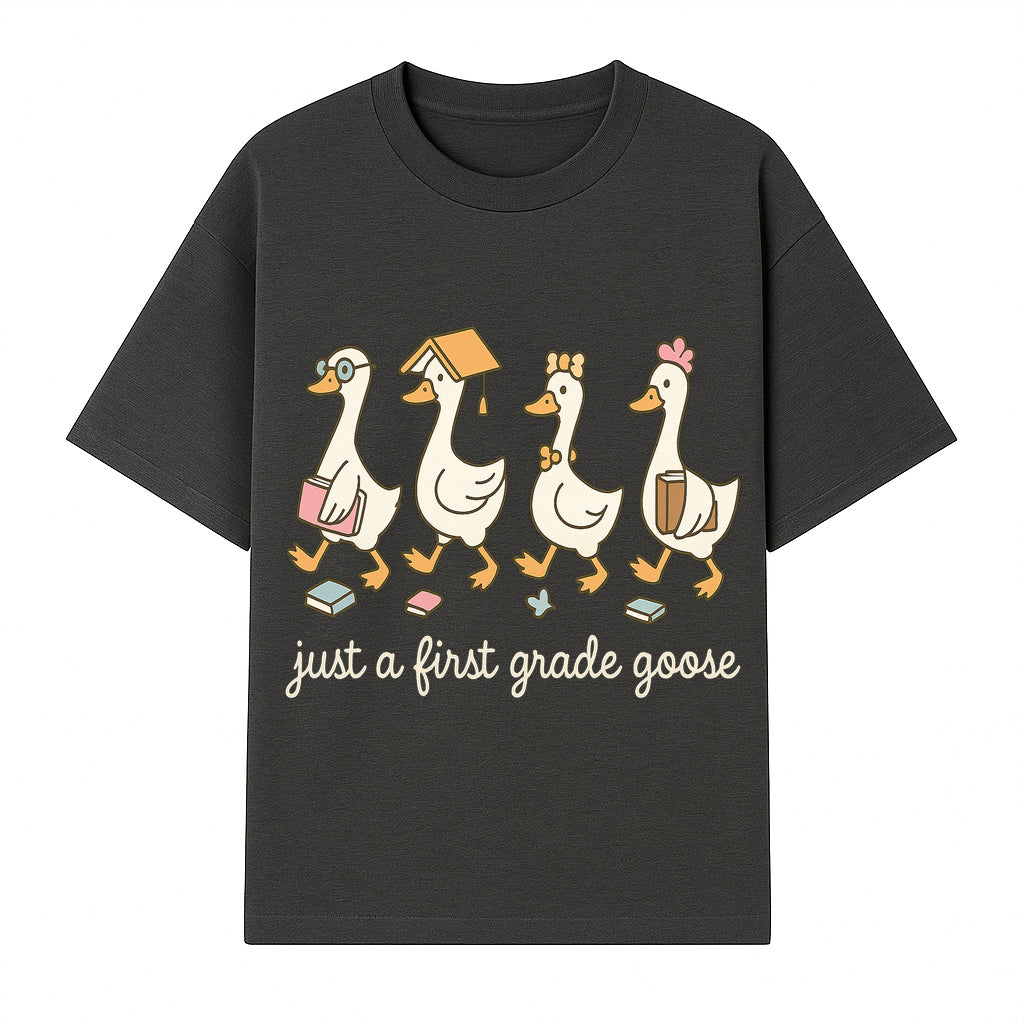 First Grade Goose Ducks Graphic Tee, Cute Animals T-Shirt for Kids, Back to School Apparel, Educational Humor Design - T-shirt 1758093384489.jpg