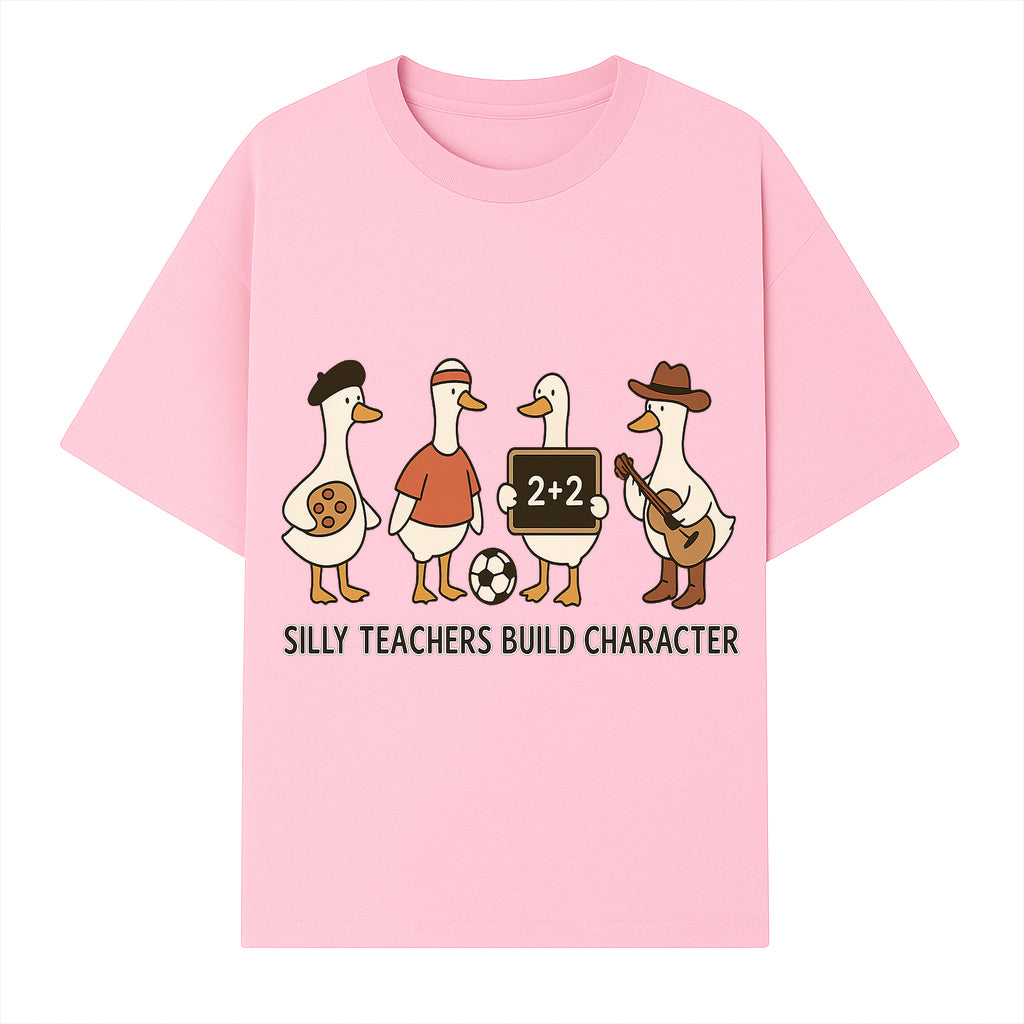 Silly Teachers Build Character Ducks Graphic Tee for Kids Fun Classroom Humor Shirt with Soccer, Music, and Learning Themes - T-shirt 1758093384494.jpg