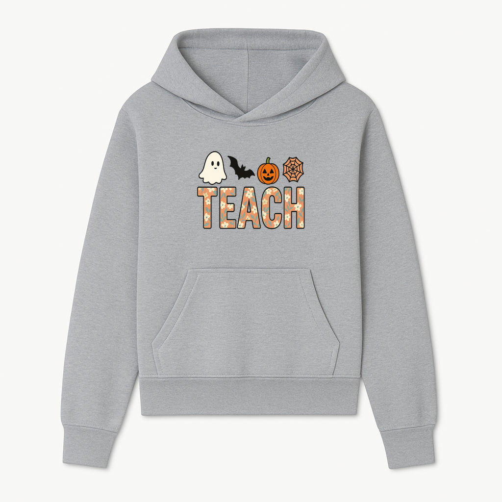 Halloween Teacher Decor | Cute Ghost, Bat, Pumpkin, Spiderweb | Floral 'Teach' Sign | Classroom Wall Art | Fall Aesthetic - Hoodie 1758093384619.jpg