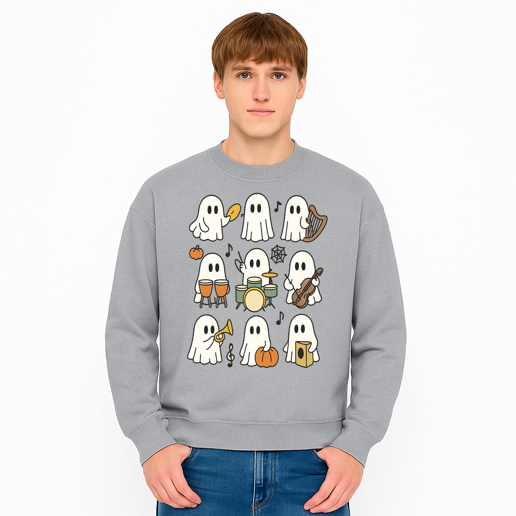 Ghostly Music Band Halloween Art Print, Cute Cartoon Ghosts Playing Instruments, Festive Decor for Parties and Celebrations - Sweatshirt 1758093384639.jpg