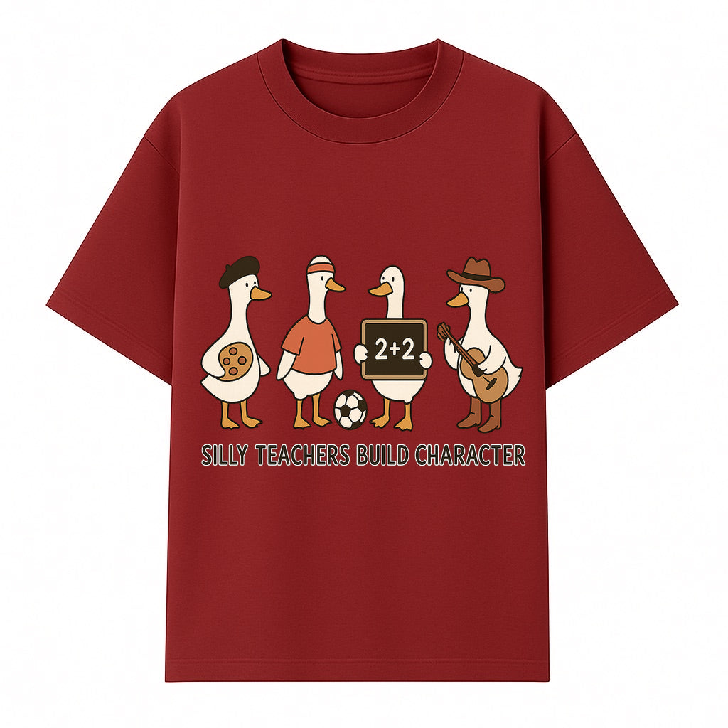 Silly Teachers Build Character Ducks Graphic Tee for Kids Fun Classroom Humor Shirt with Soccer, Music, and Learning Themes - T-shirt 1758093384648.jpg