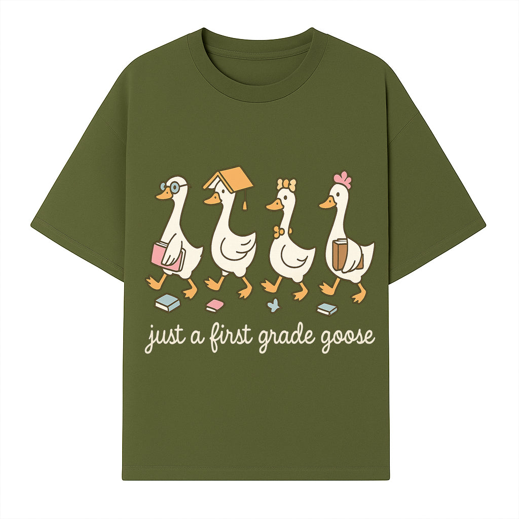 First Grade Goose Ducks Graphic Tee, Cute Animals T-Shirt for Kids, Back to School Apparel, Educational Humor Design - T-shirt 1758093384658.jpg