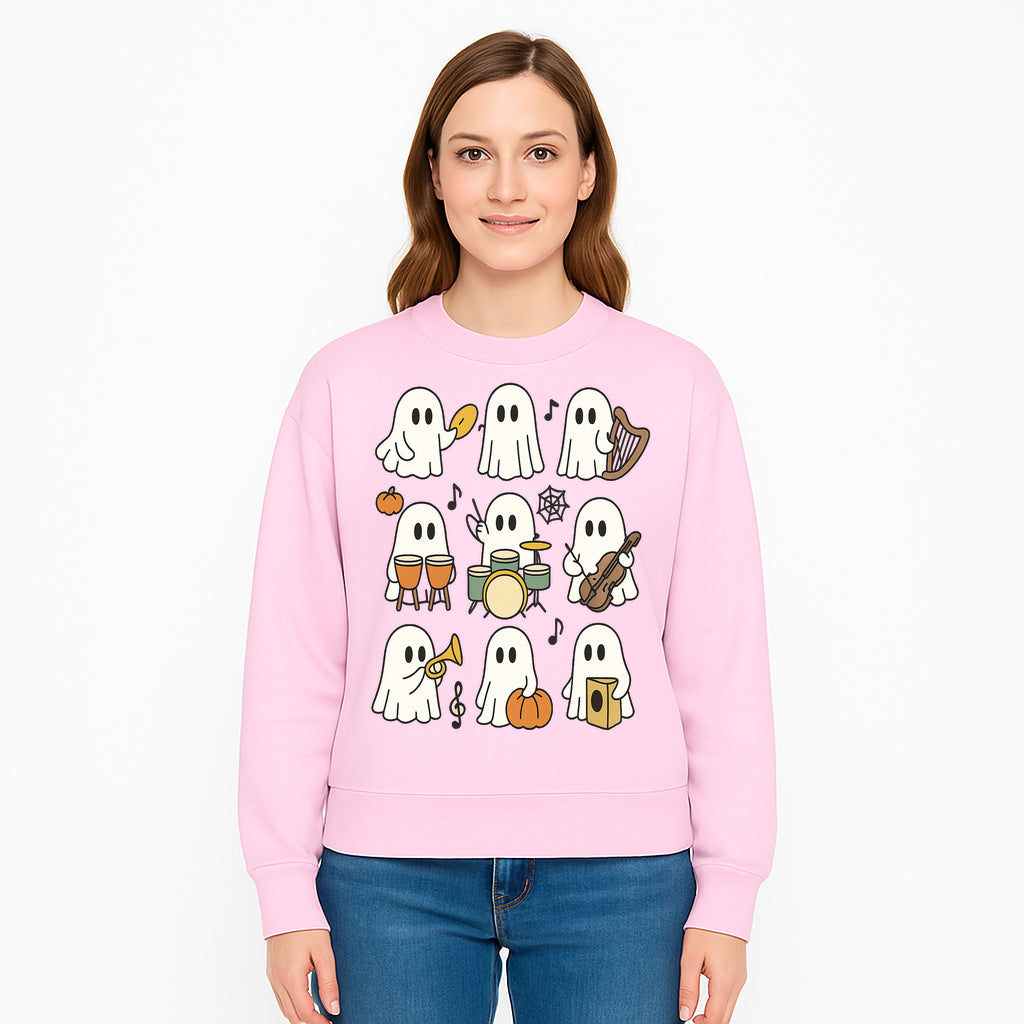 Ghostly Music Band Halloween Art Print, Cute Cartoon Ghosts Playing Instruments, Festive Decor for Parties and Celebrations - Sweatshirt 1758093384782.jpg
