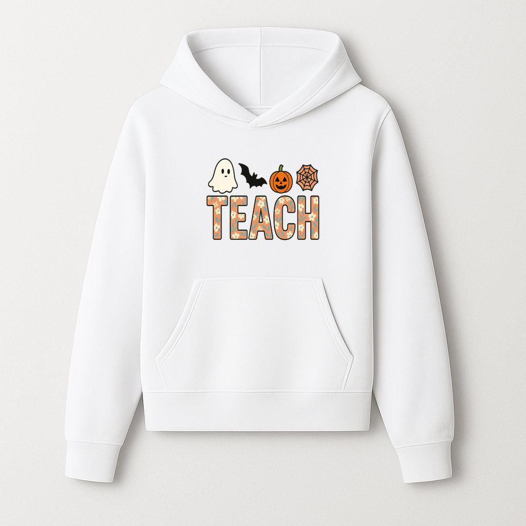 Halloween Teacher Decor | Cute Ghost, Bat, Pumpkin, Spiderweb | Floral 'Teach' Sign | Classroom Wall Art | Fall Aesthetic - Hoodie 1758093384802.jpg