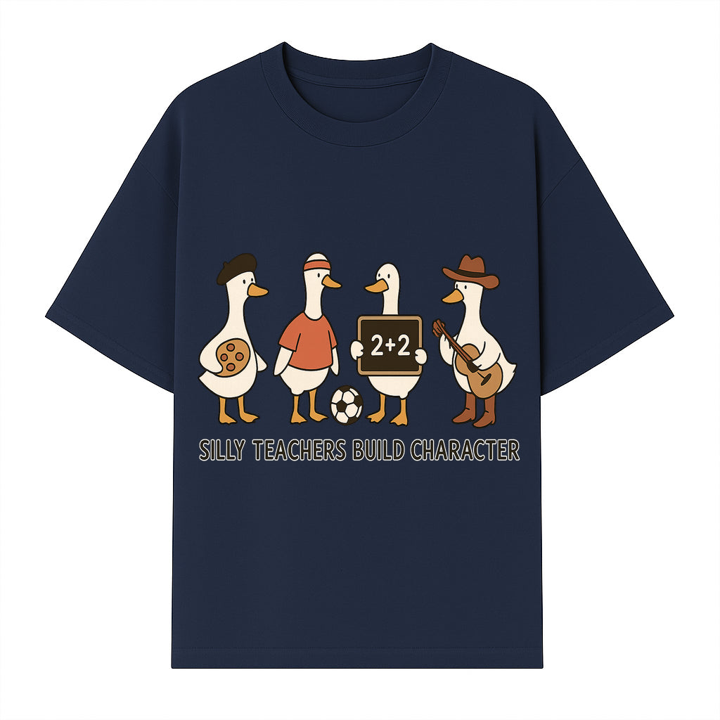 Silly Teachers Build Character Ducks Graphic Tee for Kids Fun Classroom Humor Shirt with Soccer, Music, and Learning Themes - T-shirt 1758093384822.jpg