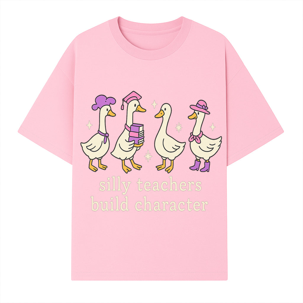 Silly Teachers Build Character - Cute Duck Illustration, Educational Gift, Fun Classroom Decor, Teacher Appreciation, Kids Learning - T-shirt 1758093384874.jpg