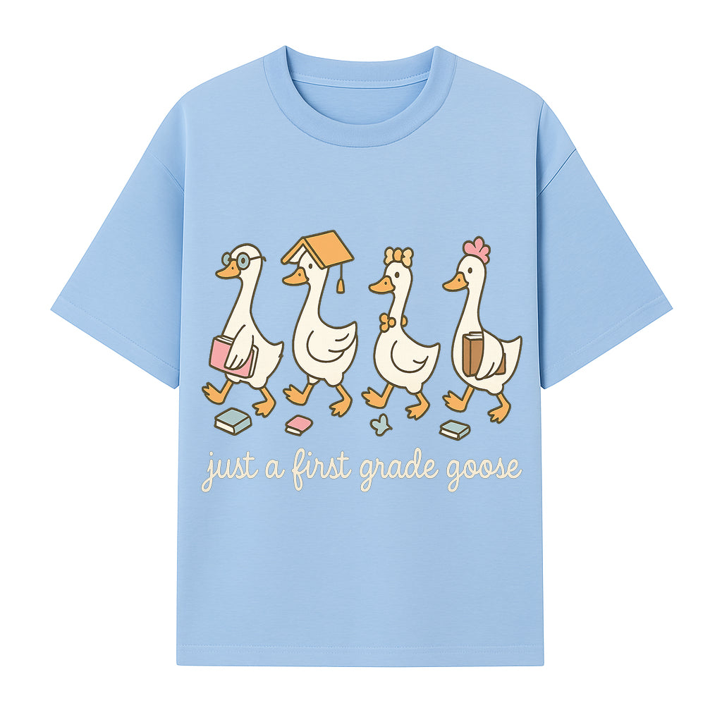 First Grade Goose Ducks Graphic Tee, Cute Animals T-Shirt for Kids, Back to School Apparel, Educational Humor Design - T-shirt 1758093384961.jpg