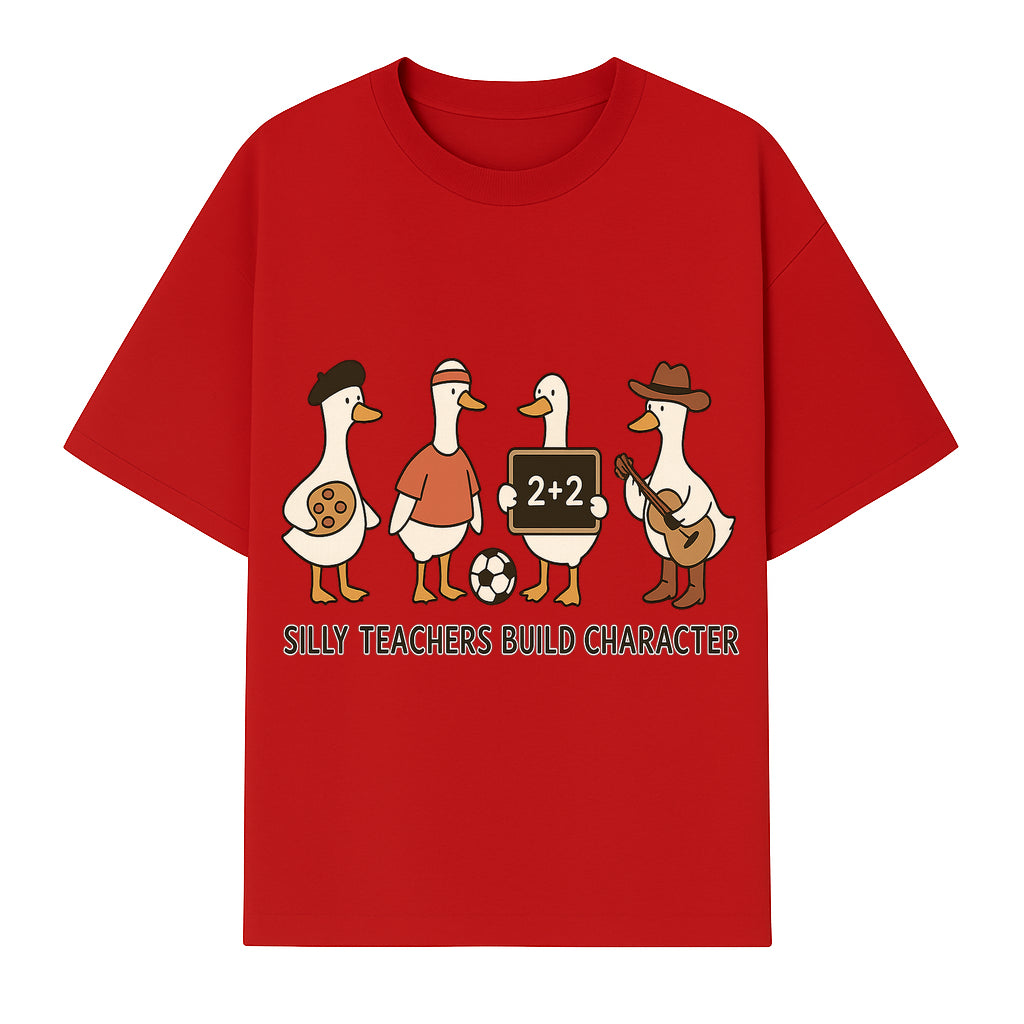 Silly Teachers Build Character Ducks Graphic Tee for Kids Fun Classroom Humor Shirt with Soccer, Music, and Learning Themes - T-shirt 1758093384998.jpg
