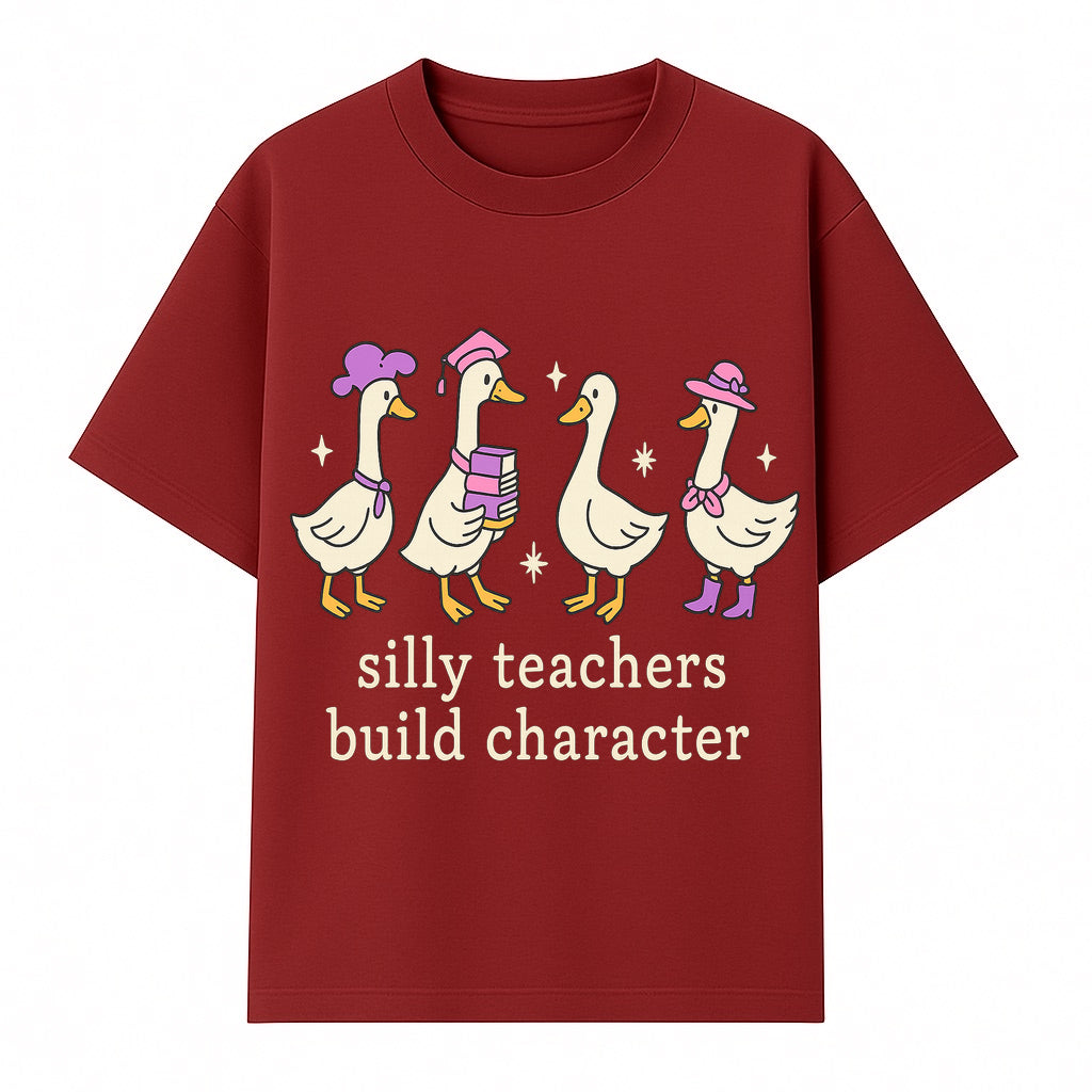 Silly Teachers Build Character - Cute Duck Illustration, Educational Gift, Fun Classroom Decor, Teacher Appreciation, Kids Learning - T-shirt 1758093385061.jpg