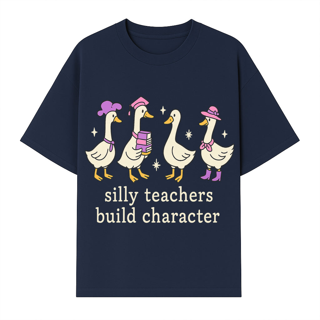 Silly Teachers Build Character - Cute Duck Illustration, Educational Gift, Fun Classroom Decor, Teacher Appreciation, Kids Learning - T-shirt 1758093385218.jpg