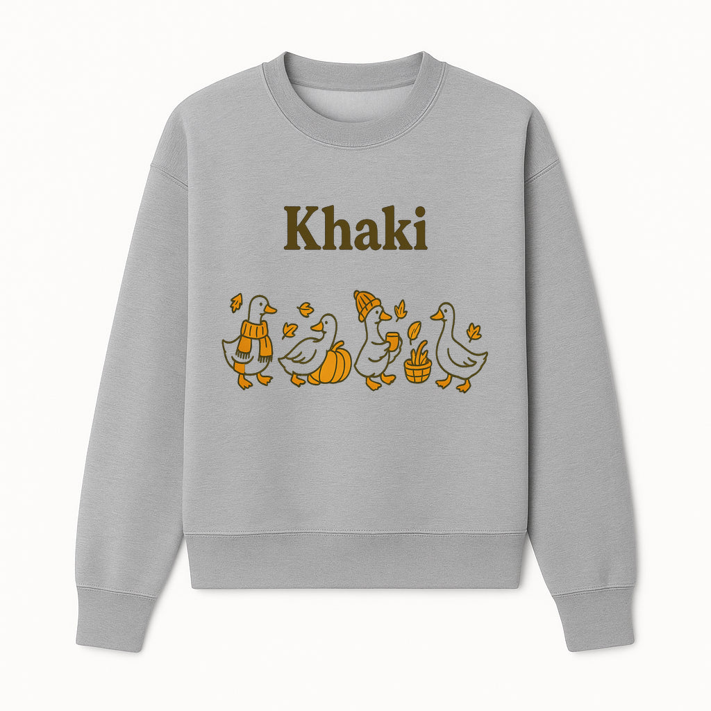 Khaki Duck Family Autumn Decor - Cute Illustrated Ducks with Pumpkins, Hats, and Leaves - Fall Home Decor Wall Art - Sweatshirt 1758093385237.jpg