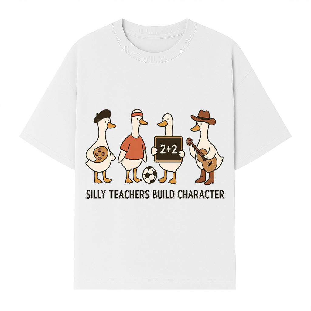 Silly Teachers Build Character Ducks Graphic Tee for Kids Fun Classroom Humor Shirt with Soccer, Music, and Learning Themes - T-shirt 1758093385320.jpg