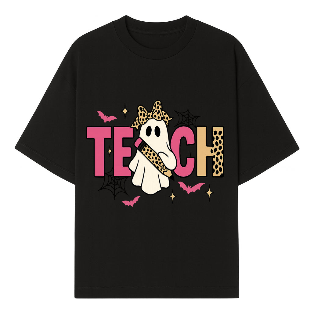 Halloween Ghost Teacher T-Shirt | Cute Ghost with Pencil | Fun Teaching Apparel | Spooky Season Gift for Educators - T-shirt 1758093385415.jpg
