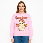 Cute Ghost Boo'Jour with Coffee and Croissant - Fun Halloween Decor, Ghost Lover Gift, Whimsical Art Print, Cozy Apparel - Sweatshirt 1758093385515.jpg