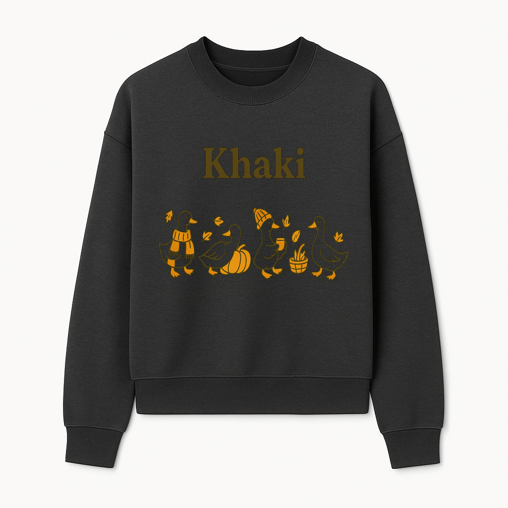 Khaki Duck Family Autumn Decor - Cute Illustrated Ducks with Pumpkins, Hats, and Leaves - Fall Home Decor Wall Art - Sweatshirt 1758093385562.jpg