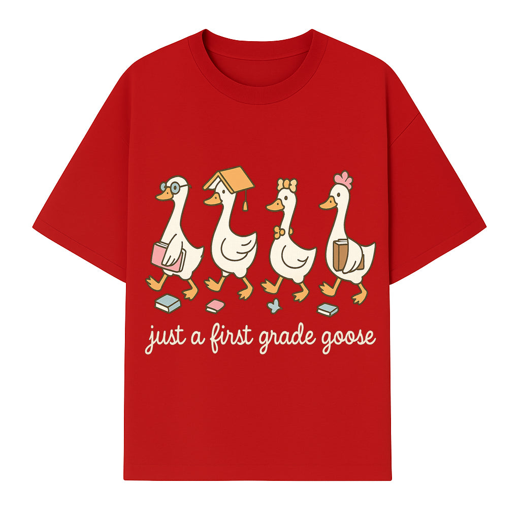First Grade Goose Ducks Graphic Tee, Cute Animals T-Shirt for Kids, Back to School Apparel, Educational Humor Design - T-shirt 1758093385686.jpg