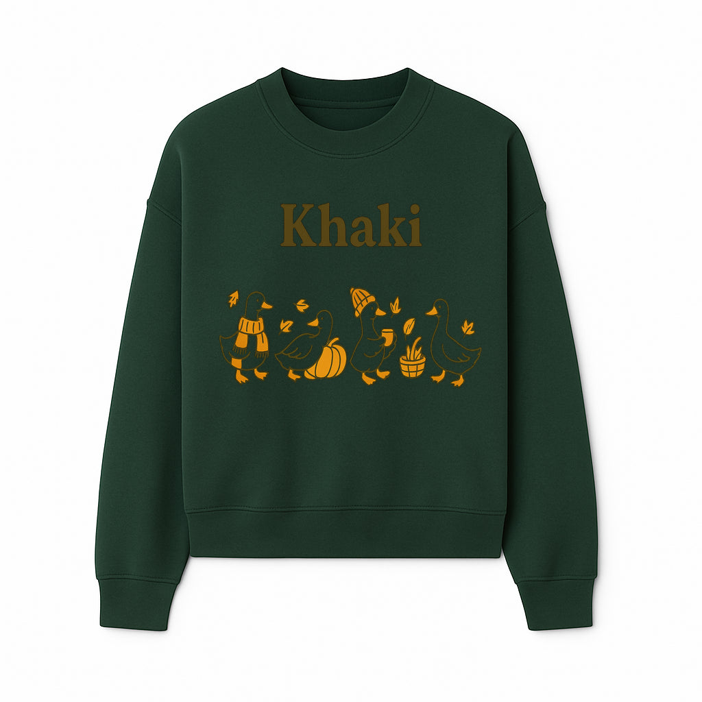 Khaki Duck Family Autumn Decor - Cute Illustrated Ducks with Pumpkins, Hats, and Leaves - Fall Home Decor Wall Art - Sweatshirt 1758093385722.jpg