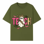 Halloween Ghost Teacher T-Shirt | Cute Ghost with Pencil | Fun Teaching Apparel | Spooky Season Gift for Educators - T-shirt 1758093385753.jpg