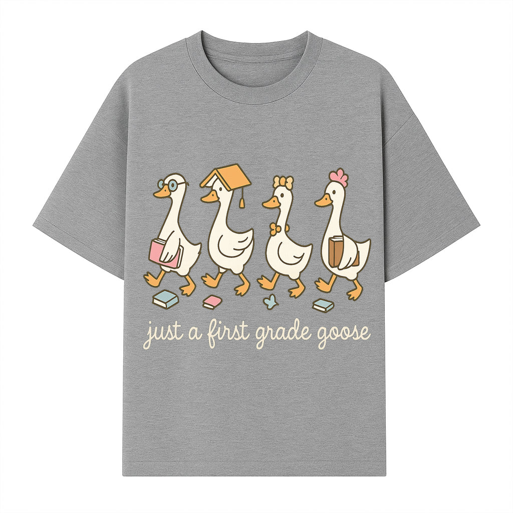 First Grade Goose Ducks Graphic Tee, Cute Animals T-Shirt for Kids, Back to School Apparel, Educational Humor Design - T-shirt 1758093385860.jpg