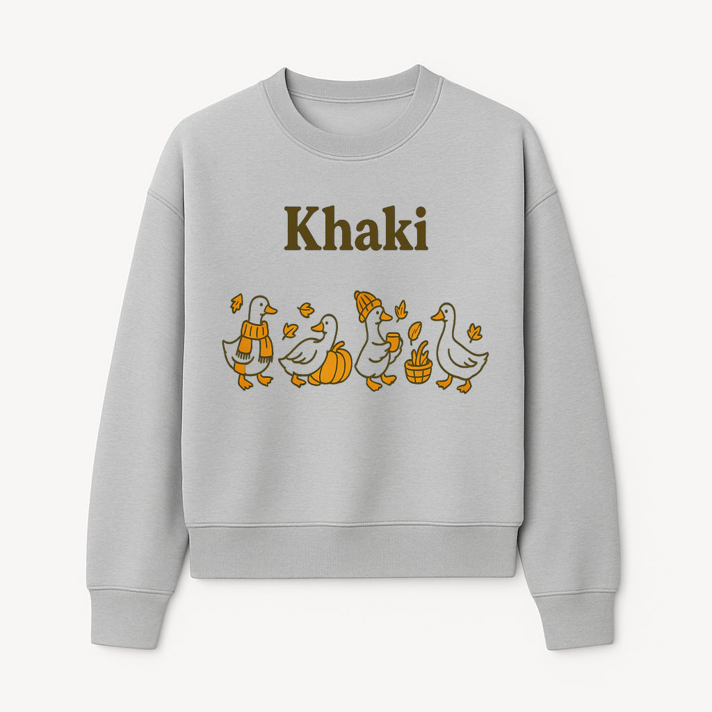 Khaki Duck Family Autumn Decor - Cute Illustrated Ducks with Pumpkins, Hats, and Leaves - Fall Home Decor Wall Art - Sweatshirt 1758093385890.jpg
