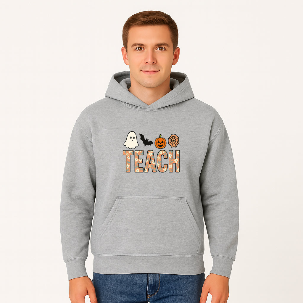 Halloween Teacher Decor | Cute Ghost, Bat, Pumpkin, Spiderweb | Floral 'Teach' Sign | Classroom Wall Art | Fall Aesthetic - Hoodie 1758093385997.jpg