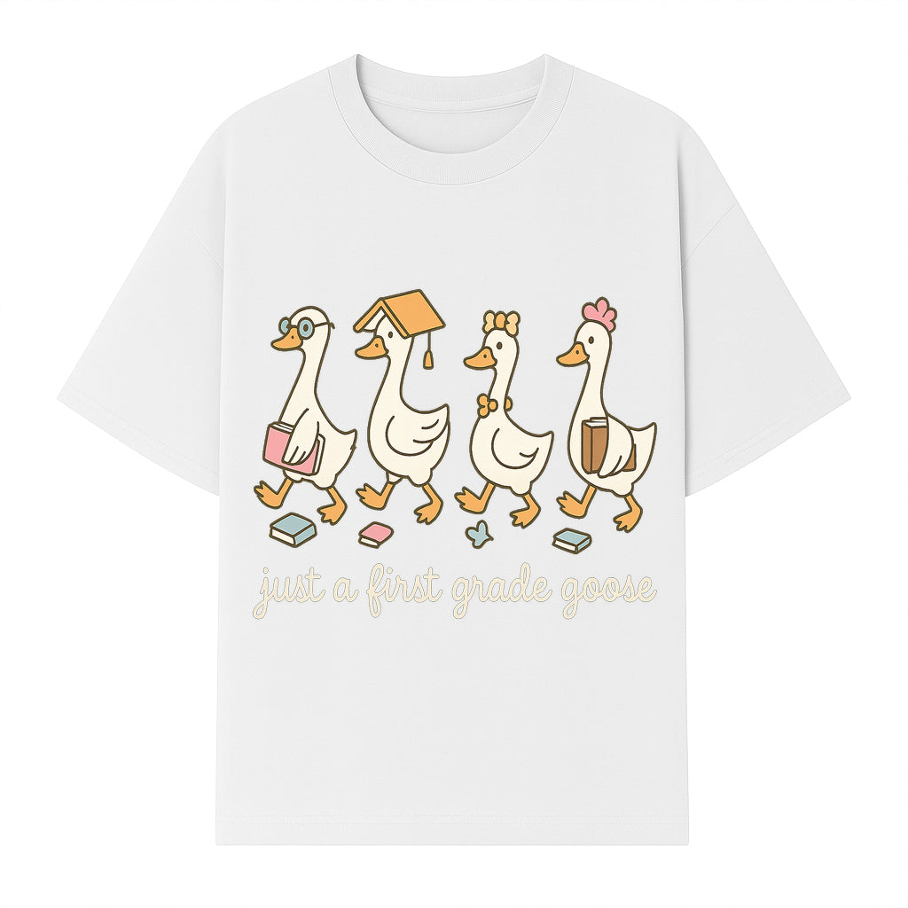 First Grade Goose Ducks Graphic Tee, Cute Animals T-Shirt for Kids, Back to School Apparel, Educational Humor Design - T-shirt 1758093386004.jpg