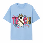 Halloween Ghost Teacher T-Shirt | Cute Ghost with Pencil | Fun Teaching Apparel | Spooky Season Gift for Educators - T-shirt 1758093386088.jpg