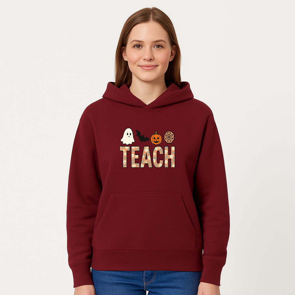 Halloween Teacher Decor | Cute Ghost, Bat, Pumpkin, Spiderweb | Floral 'Teach' Sign | Classroom Wall Art | Fall Aesthetic - Hoodie 1758093386168.jpg