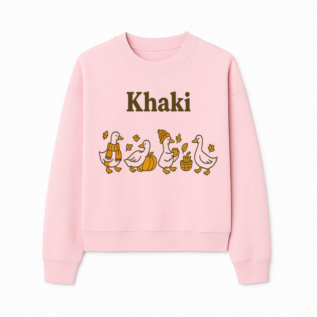 Khaki Duck Family Autumn Decor - Cute Illustrated Ducks with Pumpkins, Hats, and Leaves - Fall Home Decor Wall Art - Sweatshirt 1758093386223.jpg