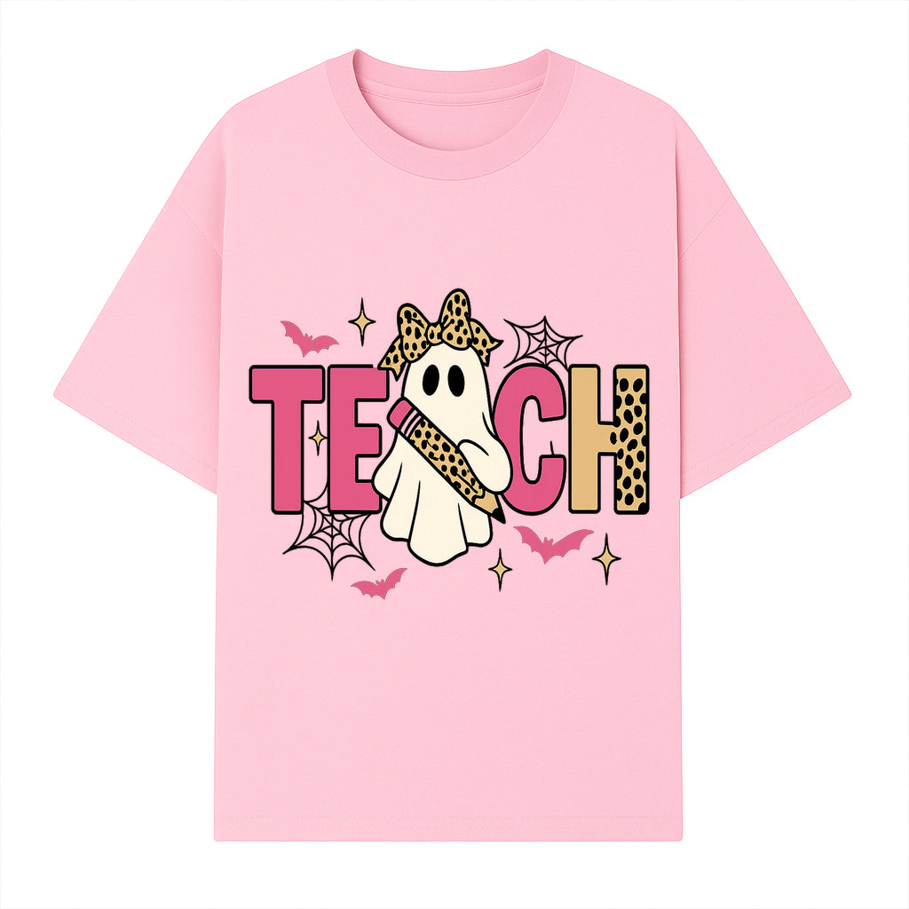 Halloween Ghost Teacher T-Shirt | Cute Ghost with Pencil | Fun Teaching Apparel | Spooky Season Gift for Educators - T-shirt 1758093386268.jpg