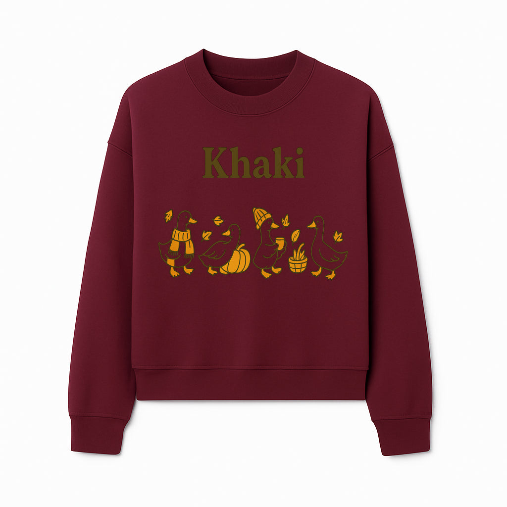 Khaki Duck Family Autumn Decor - Cute Illustrated Ducks with Pumpkins, Hats, and Leaves - Fall Home Decor Wall Art - Sweatshirt 1758093386399.jpg