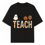 Halloween Teacher Decor | Cute Ghost, Bat, Pumpkin, Spiderweb | Floral 'Teach' Sign | Classroom Wall Art | Fall Aesthetic - T-shirt 1758093386589.jpg