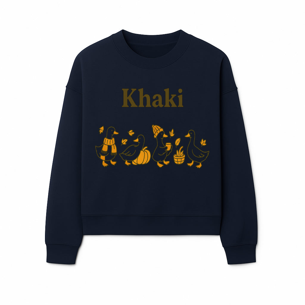 Khaki Duck Family Autumn Decor - Cute Illustrated Ducks with Pumpkins, Hats, and Leaves - Fall Home Decor Wall Art - Sweatshirt 1758093386643.jpg
